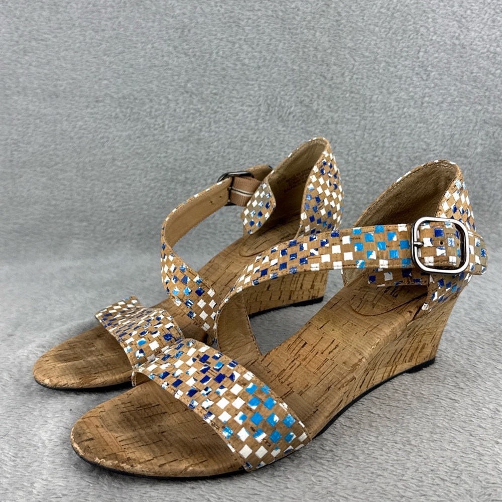 Vaneli Meryn Multicolor Cork Wedge Sandals GUC Ankle Buckle Womens Size 6 1/2M